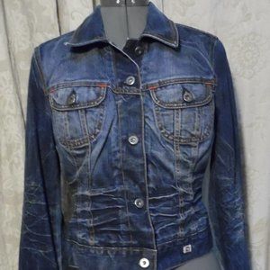 G by Guess Distressed Denim Blazer Jean Jacket Sz Junior M  Vintage